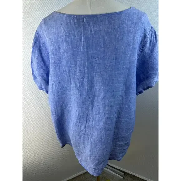 TAHARI Women's Blue Scoop Short Sleeve 100% Linen Tunic Top Shirt 1x - Picture 4 of 8